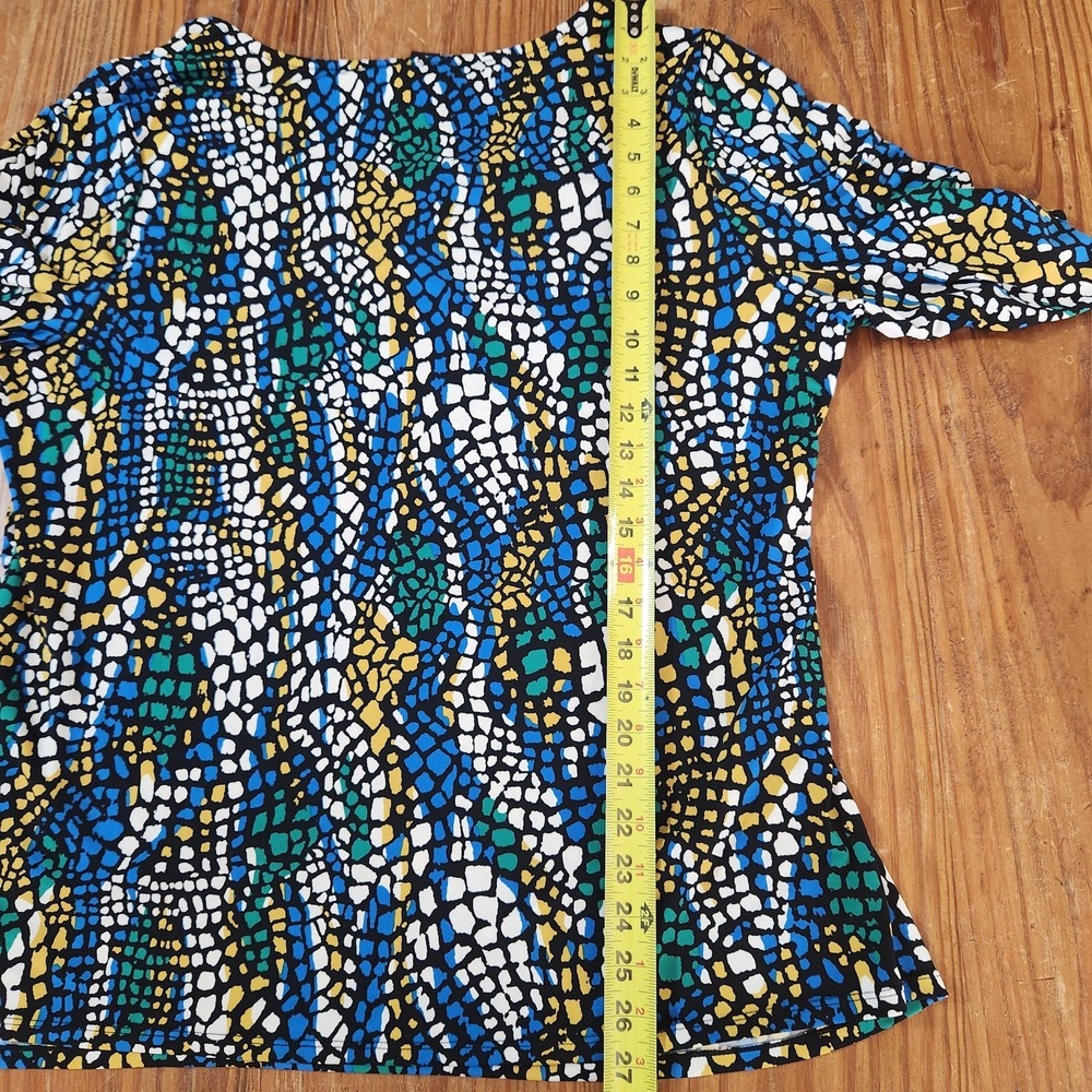 Alfani Woman Green Blue Stretchy Ruched Sides & Short Sleeve Blouse 3X Colorful - Picture 7 of 11